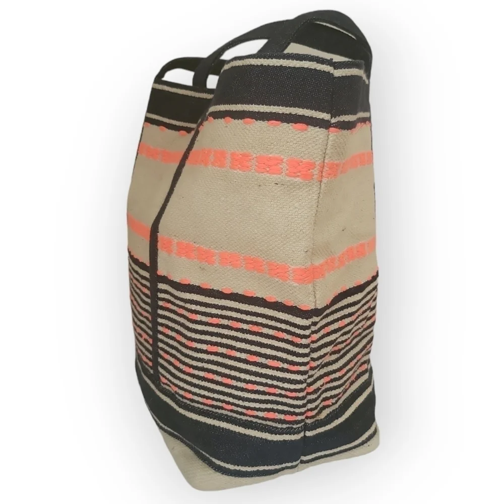 GAP 2016 Dark Indigo Striped Canvas Weave Lined Girlfriend Tote Bag - Picture 3 of 7